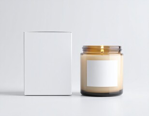 mockup of a lit aromatherapy candle in a frosted glass jar