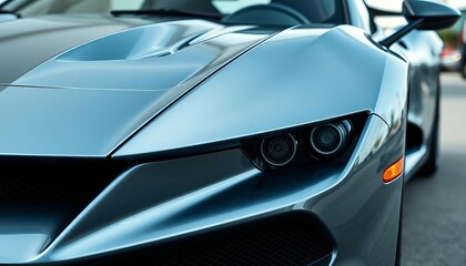 Fototapeta premium Close-up of a sleek, powerful luxury sports car's curves and details, tires, modern
