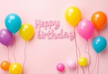 Fototapeta premium Colorful paper cutout balloons on pastel background, celebrating birthday, bright, design