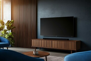 Stylish mockup showcasing a large TV on an elegant cabinet.