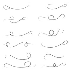 and drawn collection of curly swishes, swashes and swoops. Brush drawn thick curved smears. Highlight text elements isolated on transparent background. Underline typography tail shapes