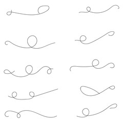 and drawn collection of curly swishes, swashes and swoops. Brush drawn thick curved smears. Highlight text elements isolated on transparent background. Underline typography tail shapes
