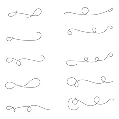 and drawn collection of curly swishes, swashes and swoops. Brush drawn thick curved smears. Highlight text elements isolated on transparent background. Underline typography tail shapes