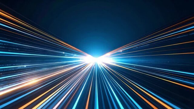 Futuristic digital highway converging, glowing lines, dark background, website header