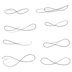 and drawn collection of curly swishes, swashes and swoops. Brush drawn thick curved smears. Highlight text elements isolated on transparent background. Underline typography tail shapes