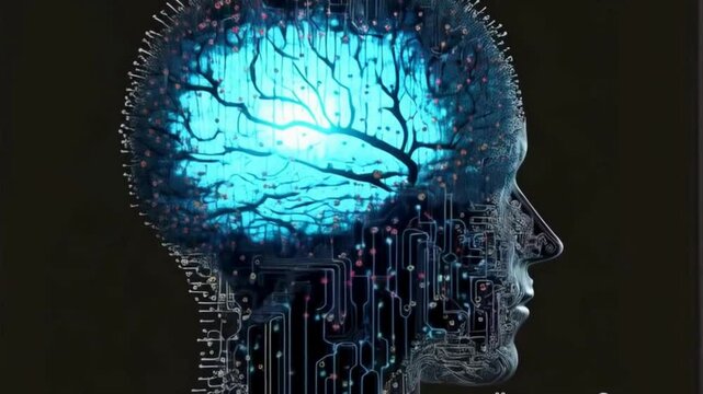 human head with binary code