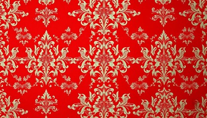 Intricate damask pattern in rich red, vintage style wallpaper, luxury, damask pattern