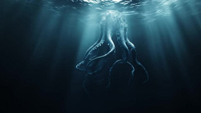 Enormous cephalopod lurks beneath sunlit water