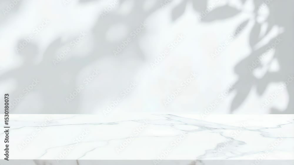 Aufkleber white marble surface with leaf shadows projected on a clean backdrop for product display.