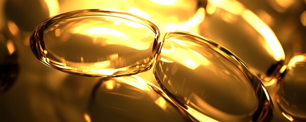 Golden, translucent capsules close-up.