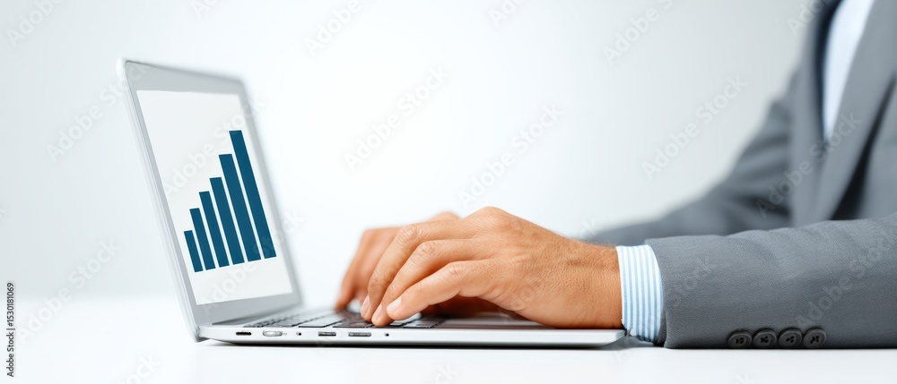 Poster business professional analyzing growth trends office setting digital data visualization modern envir