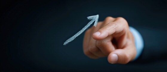 Pointing gesture signifying growth and success in business professional environment digital content close-up view motivational concept