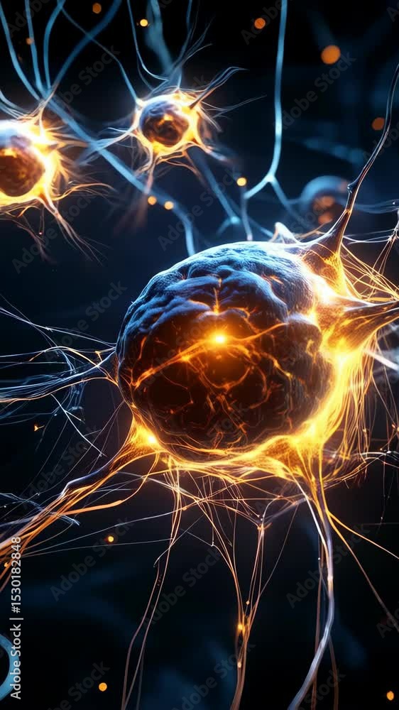 Poster abstract neuron network illustration showing interconnected nodes, complex neural network, conceptua