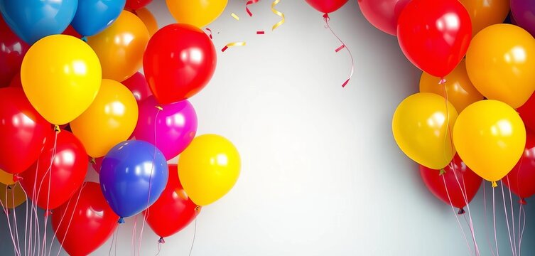 Vibrant, realistic balloons floating against a celebratory backdrop,  decoration,  graphic