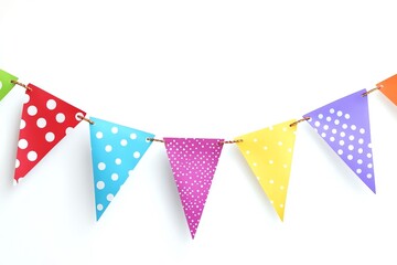 Obraz premium Colorful Party Bunting Flags with Polka Dots and Stripes