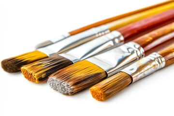 Fototapeta premium Used Paintbrushes Lying in a Row Close-Up