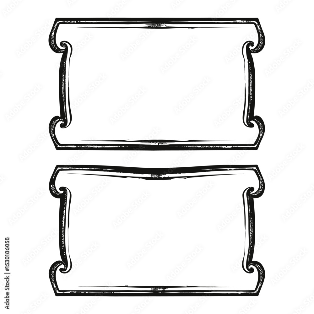 Poster a stark black rectangular frame with ornate edges, isolated on white background