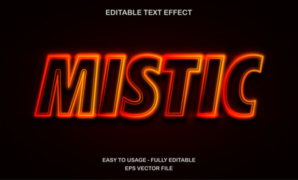 Mystic text, editable text effect template, futuristic neon light text style typeface