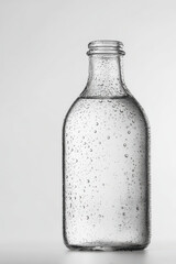 glass water bottle glistening in sunlight adorned with droplets of condensation