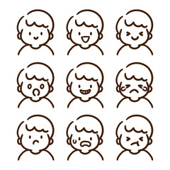 かわいい男の子の上半身の表情イラストセット（白黒）