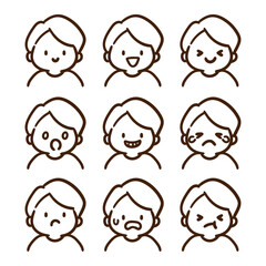 かっこいい男の子の上半身の表情イラストセット（白黒）