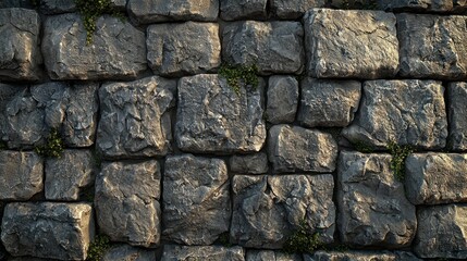 Fototapeta premium Stone wall with clinging green plants in natural light