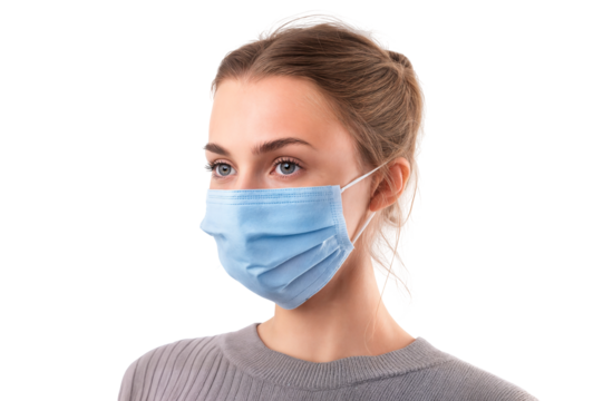 Woman Wearing Medical Mask on White - Powered by Adobe