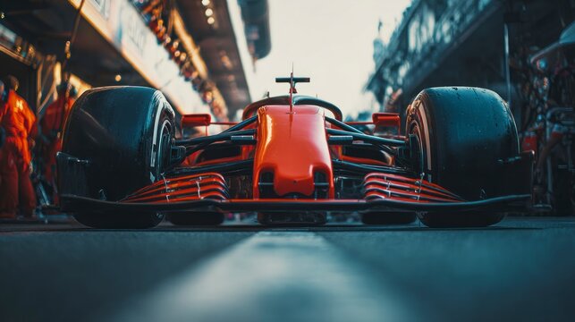 Racing car pit stop low angle view