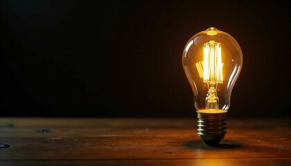 Vintage Incandescent Light Bulb in Black Background.