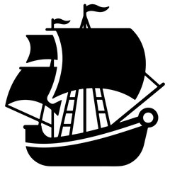 Black and white vector illustration of a vintage sailing ship © Zulfa