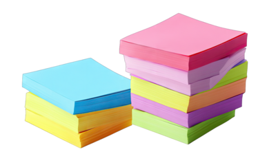 Two Stacks Of Colorful Sticky Notes On A Transparent Background The Stack On The Right Is Taller Than The Stack On The Left And Has A Variety Of Colors Including Pink Purple Yellow Green And Light Gre