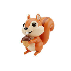 Cartoon Squirrel Holding Acorn Bright Orange Brown White Cute Character