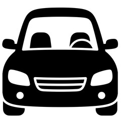 Black Car Icon, Vector Illustration, Front View, Simple Design