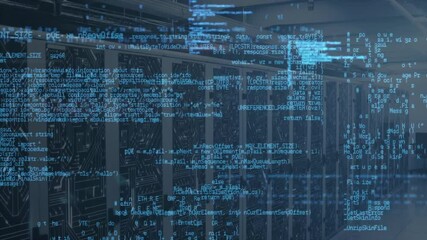 At start server cabinets receiving blue code streaming, splitting to visualize data processing - Powered by Adobe