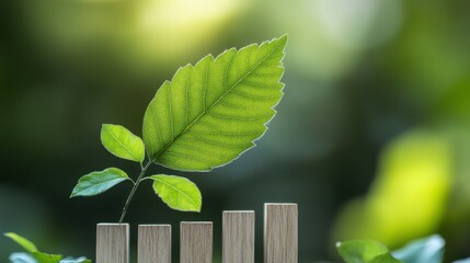 A green leaf turning into a bar graph, symbolizing the transition of traditional investments 