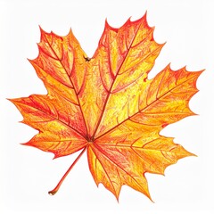 Obraz premium Detailed Drawing of a Vibrant Orange and Red Maple Leaf