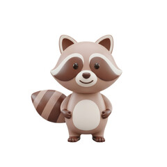 Cute Cartoon Raccoon Toy with Big Eyes Standing on White Background