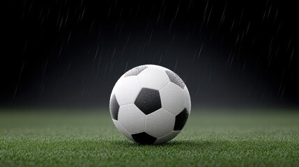 Naklejka premium Close-Up of a Classic Soccer Ball on Wet Grass in Dramatic Lighting