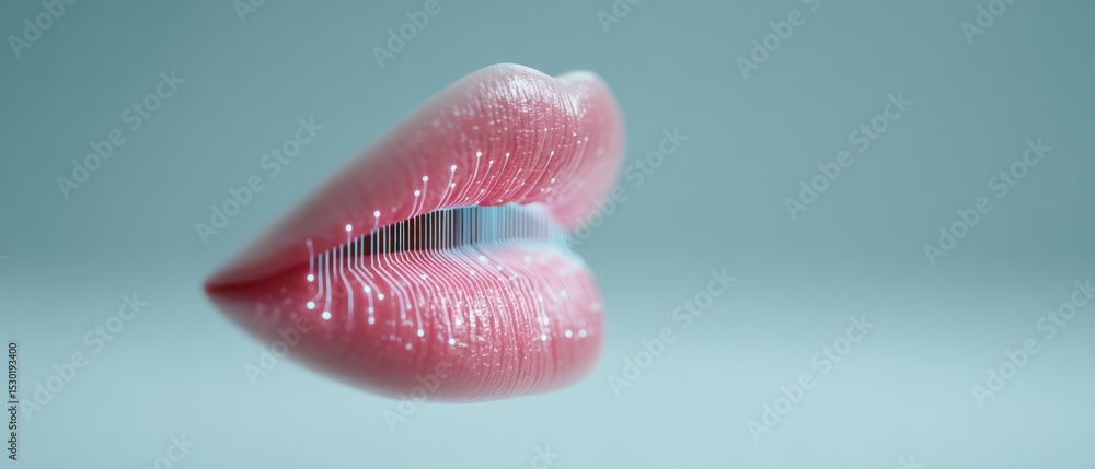 Poster digital art event showcasing futuristic lips virtual space 3d visualization abstract environment clo