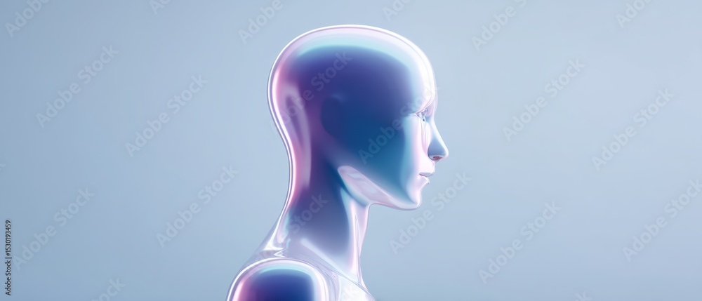 Poster futuristic ai robot model virtual studio 3d render minimalistic environment side profile view techno