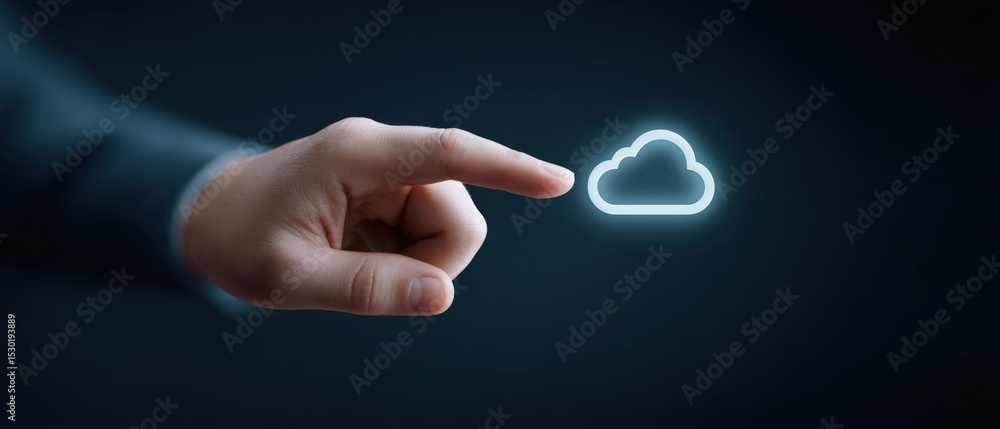 Poster user engaging with cloud technology digital environment interactive concept virtual space close-up v