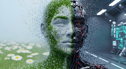 Voxel Portrait Harmony Between Nature and Technology