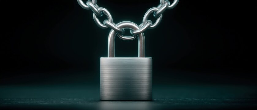 Security measures for data protection lock and chain image digital workspace graphic design dark environment close-up view cybersecurity concept