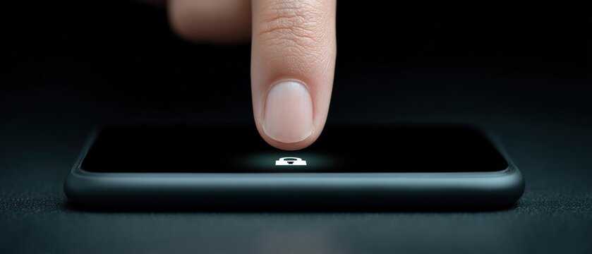 Unlocking mobile security fingerprint authentication on smartphone digital device technology close-up view cybersecurity