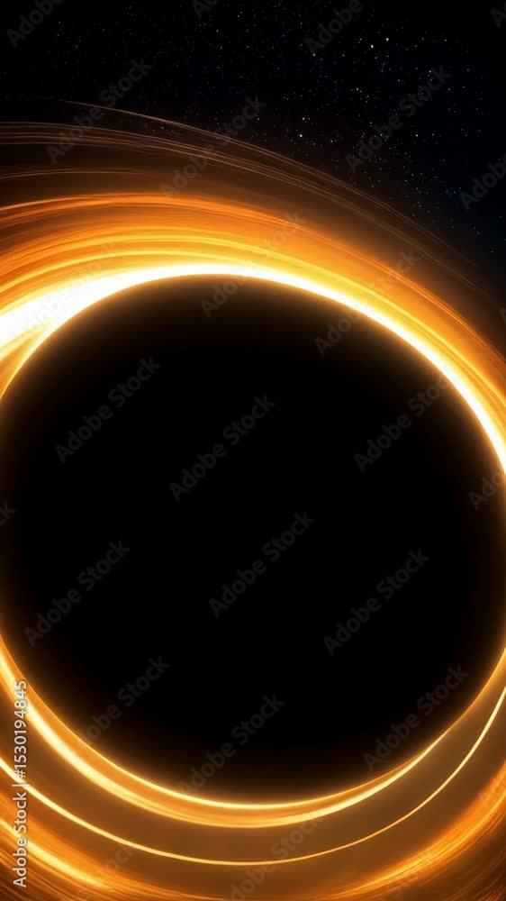 Poster a simulated black hole with a glowing event horizon and accretion disk set against a starry space ba