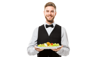 Smiling Waiter Holding Salad Plate