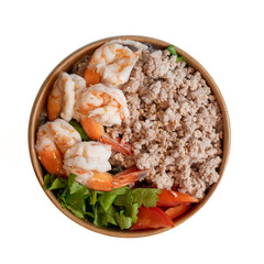 Shrimp and Noodle Bowl on a White Table