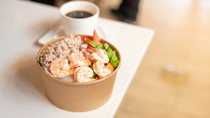 Shrimp and Noodle Bowl on a White Table