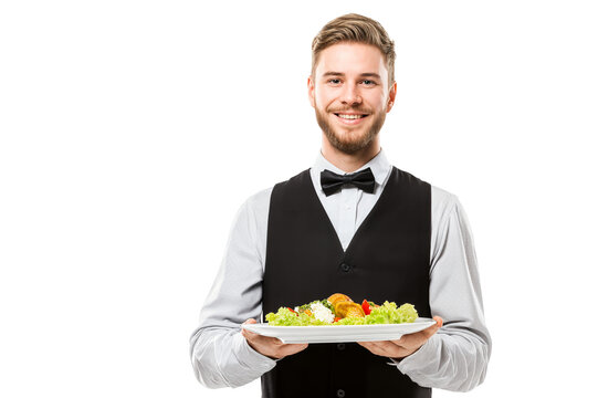 Smiling Waiter Holding Salad Plate