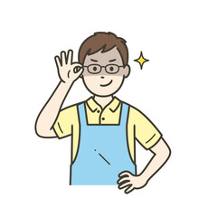 眼鏡を上げて悪巧みしてニヤける若い男性介護士